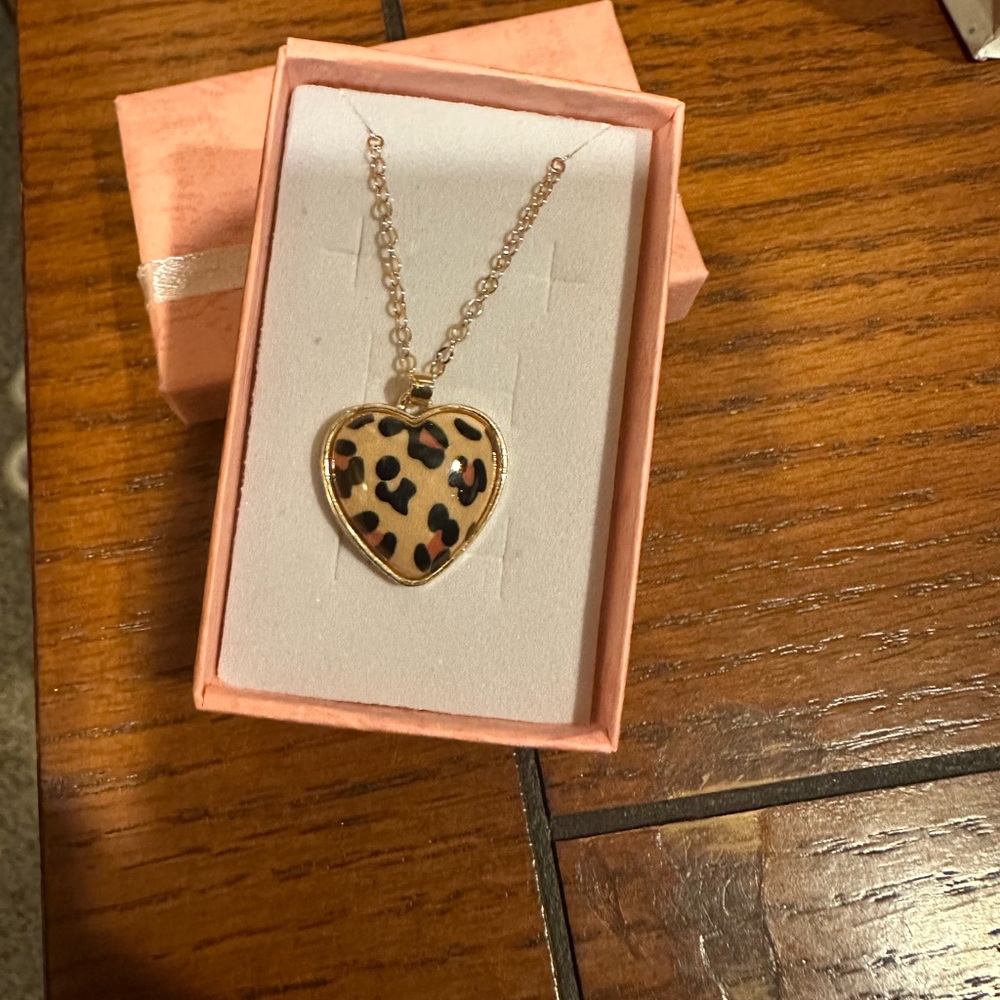 Leopard Heart Pendant Necklace - NWOT